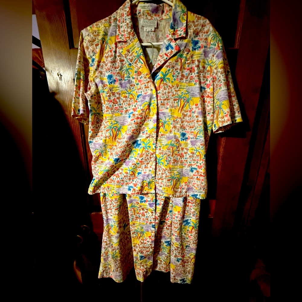 Vintage tropical print set skirt top size 14 Doncaster